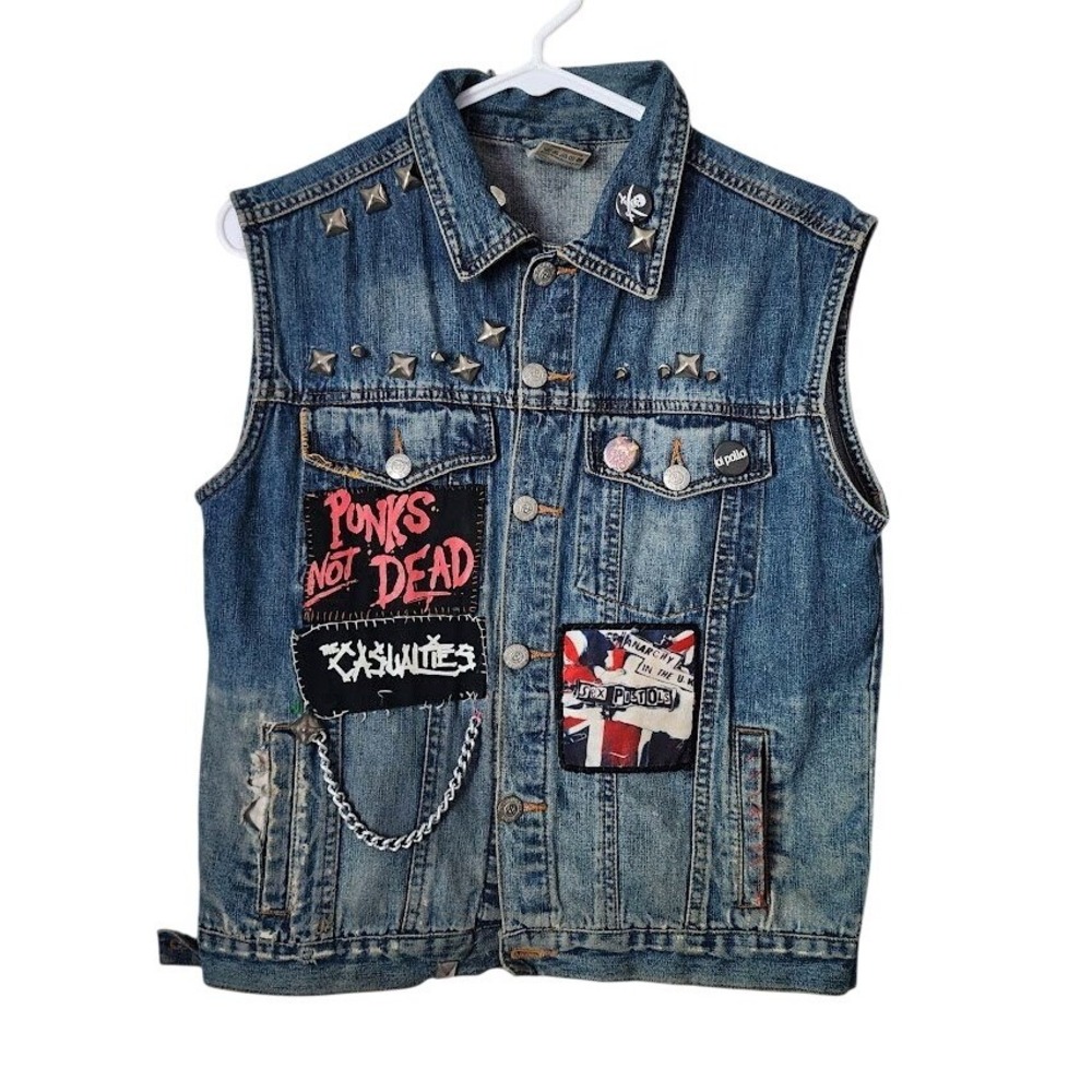 HANDMADE Studded Denim Battle Vest Sex Pistols Casualties Exploited Punk
